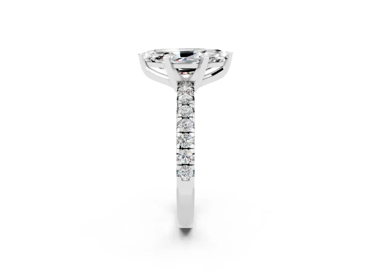 Marquise Cut Moissanite Solitaire Pavé Engagement Ring with Round Band and Prong Setting White gold