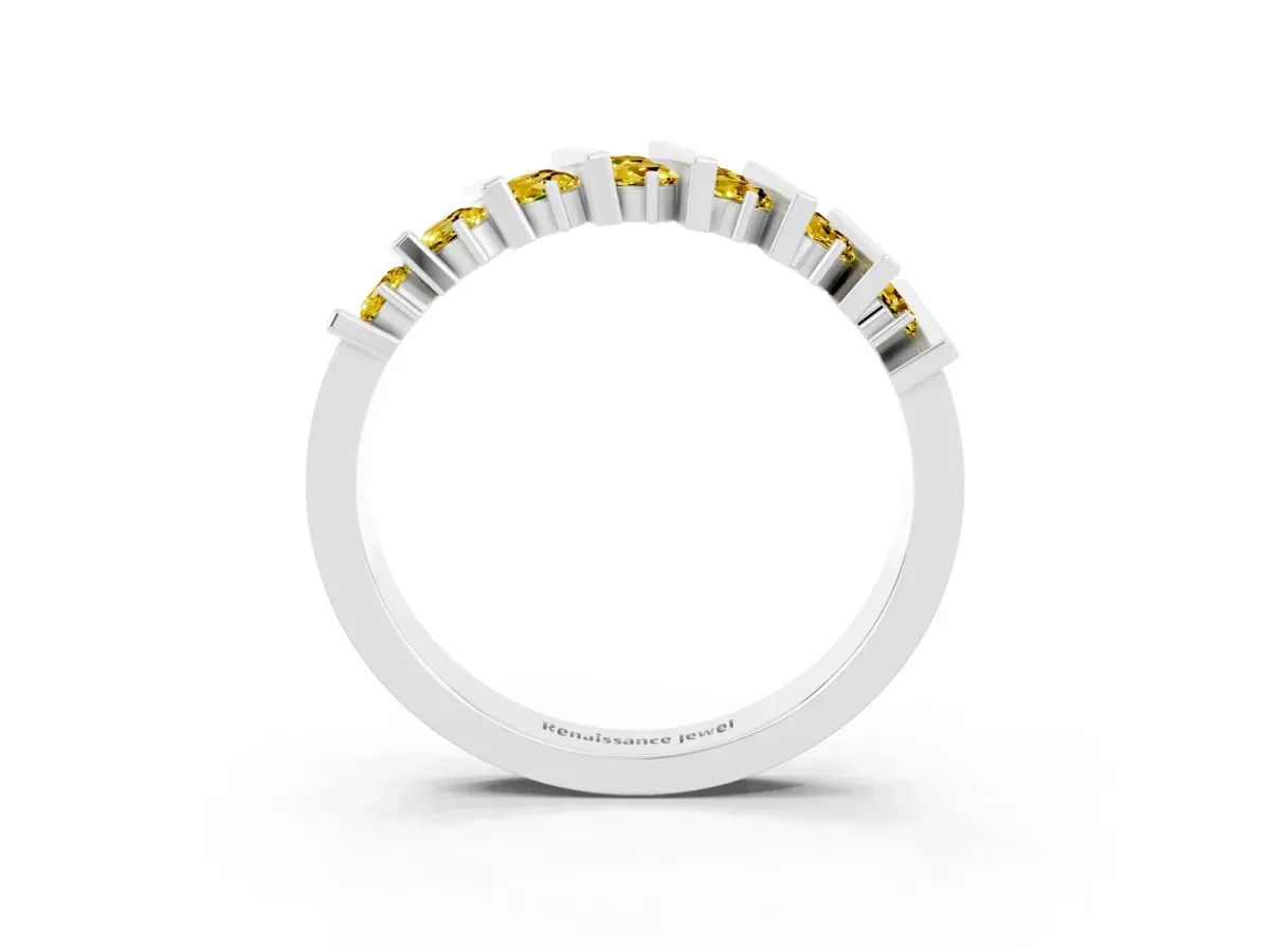 Channel Set Round Yellow Sapphire Anniversary Band with Vertical Prongs White gold
