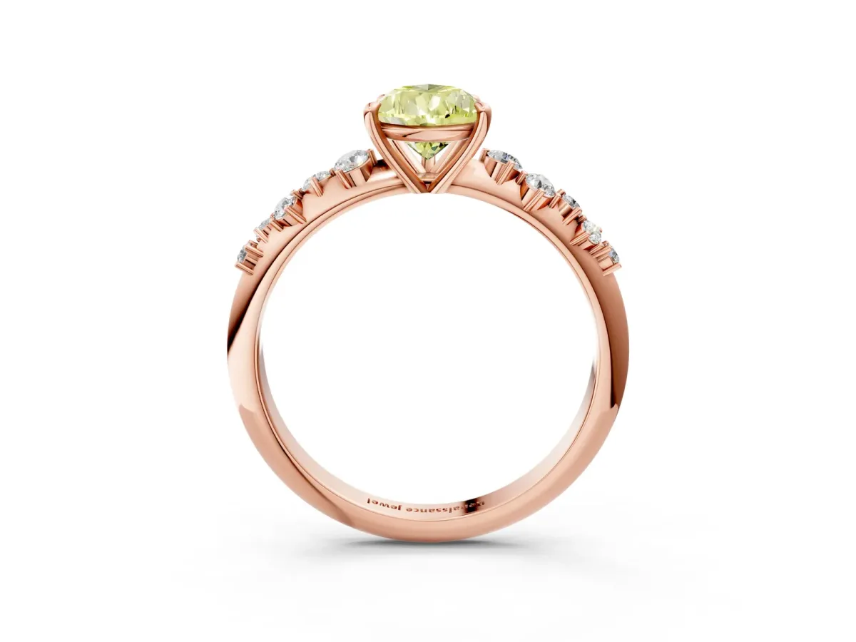 Fancy Yellow Pear Cut Diamond Cluster Side Stone Solitaire Ring with Prong Setting Rose gold