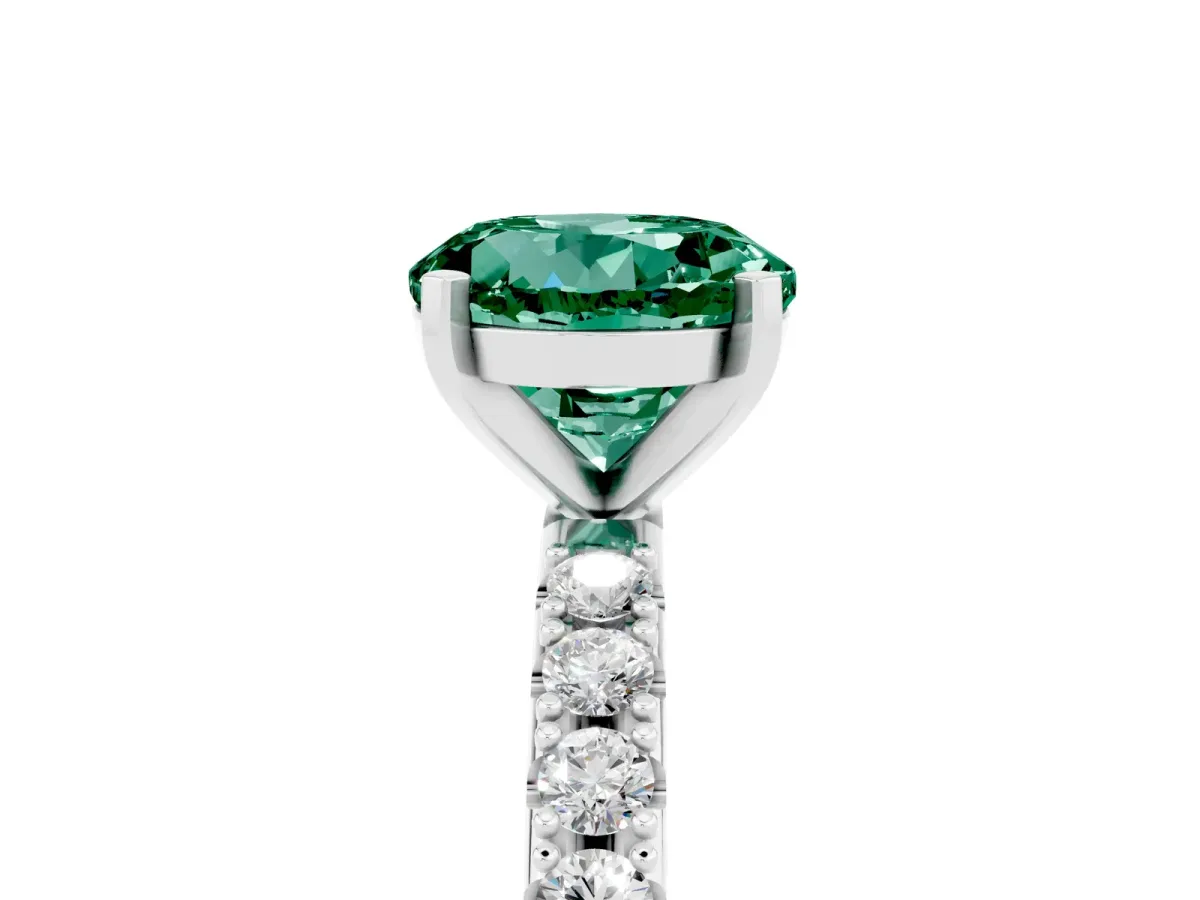 Round Cut Green Sapphire Solitaire Pavé Band with Four-Prong Setting Platinum