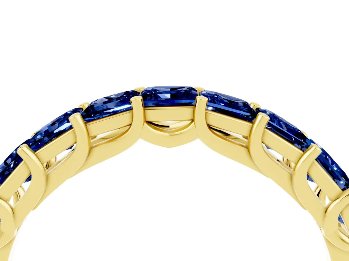 Princess Cut Blue Sapphire Channel-Set Eternity Band with Prong Setting Yellow gold