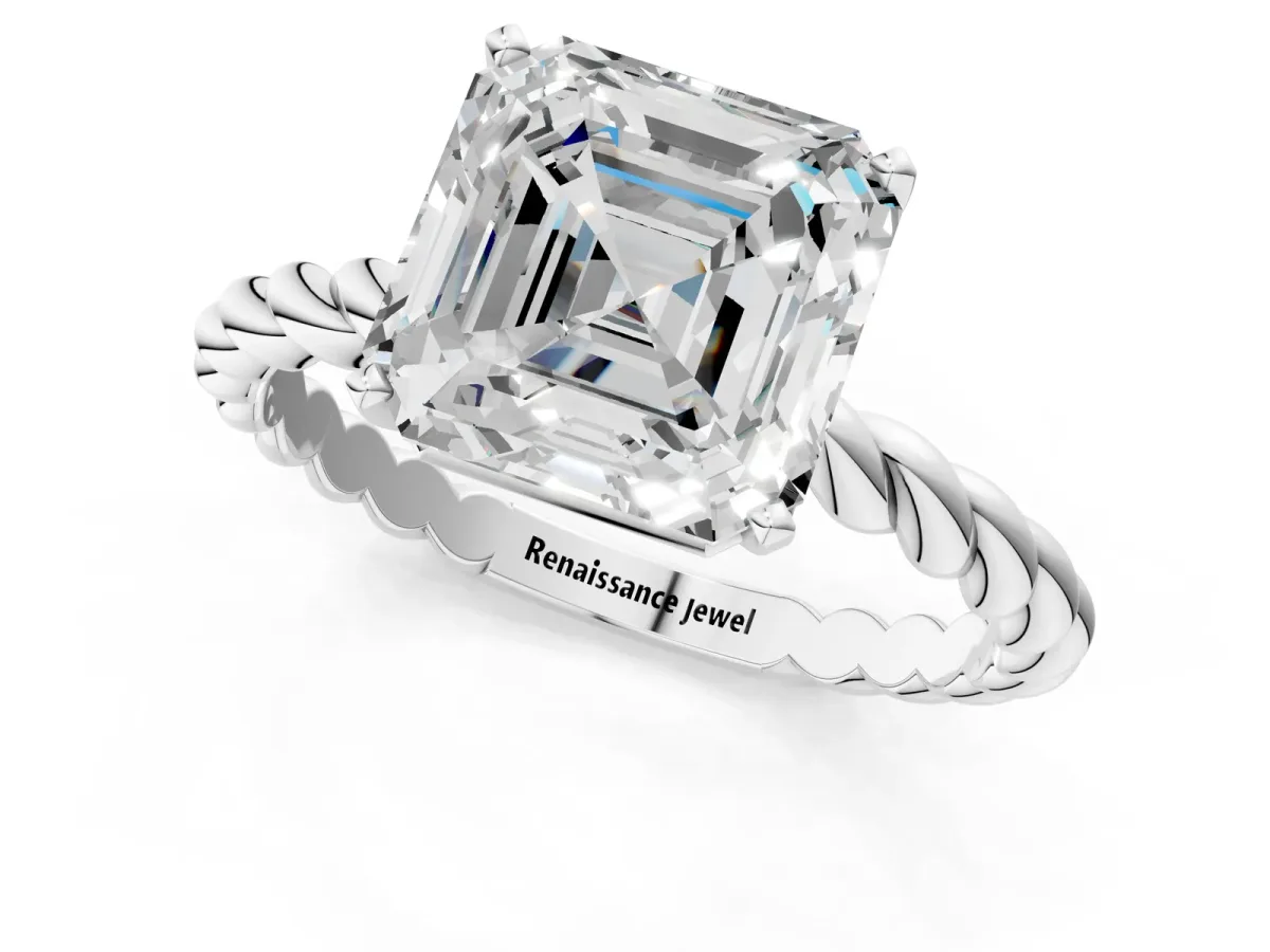 Asscher Cut Cut Solitaire Twisted Band with Four-Prong Setting Platinum