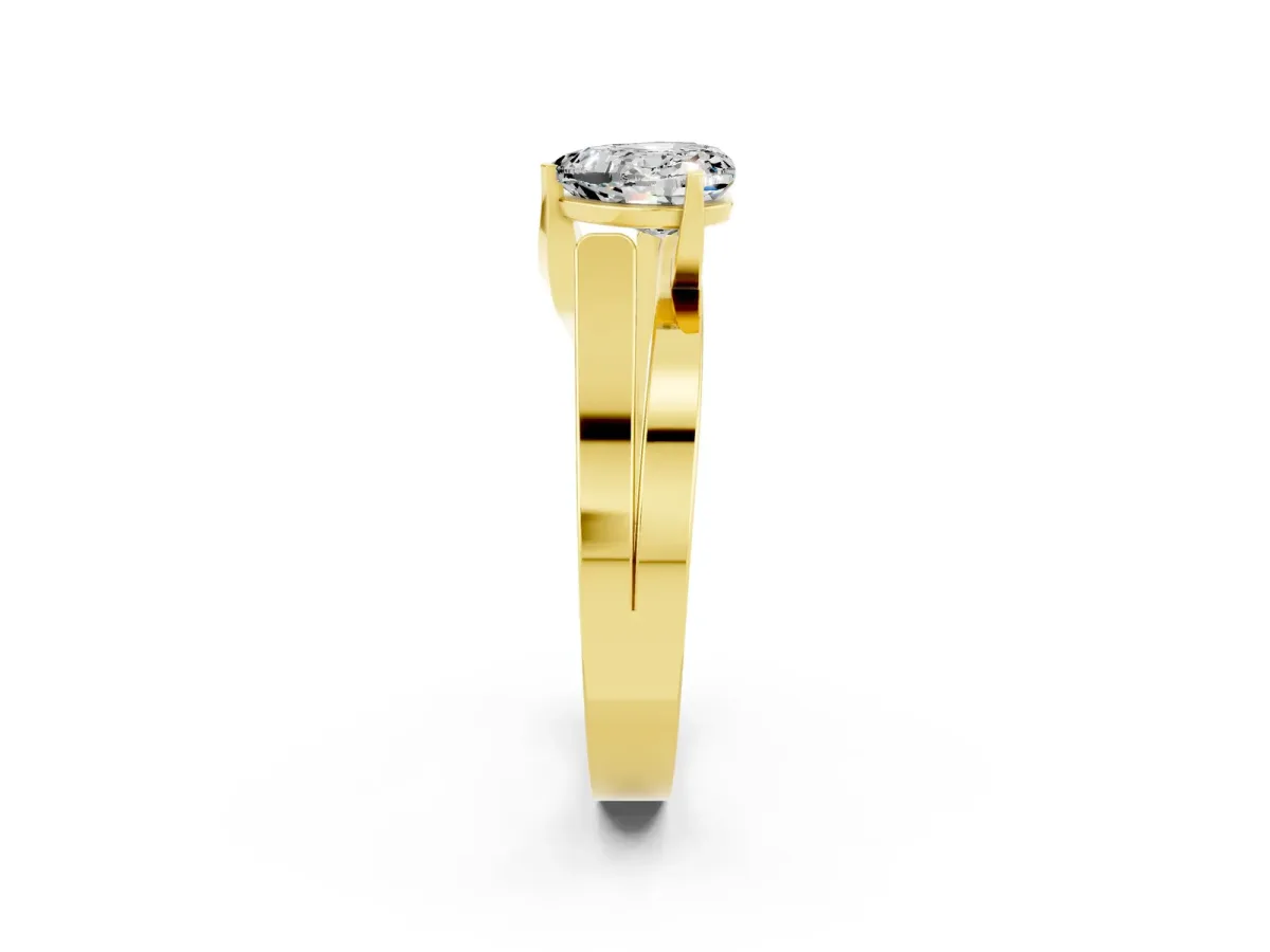 Modern Tension Set Heart Cut Moissanite Solitaire Wide Band Ring Yellow gold