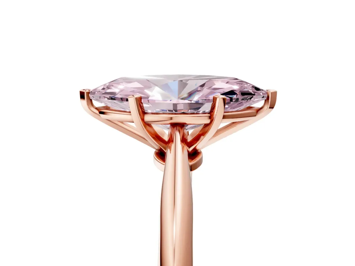 Fancy Pink Marquise Cut Diamond Solitaire Engagement Ring with Classic Band and Four-Prong Setting Rose gold