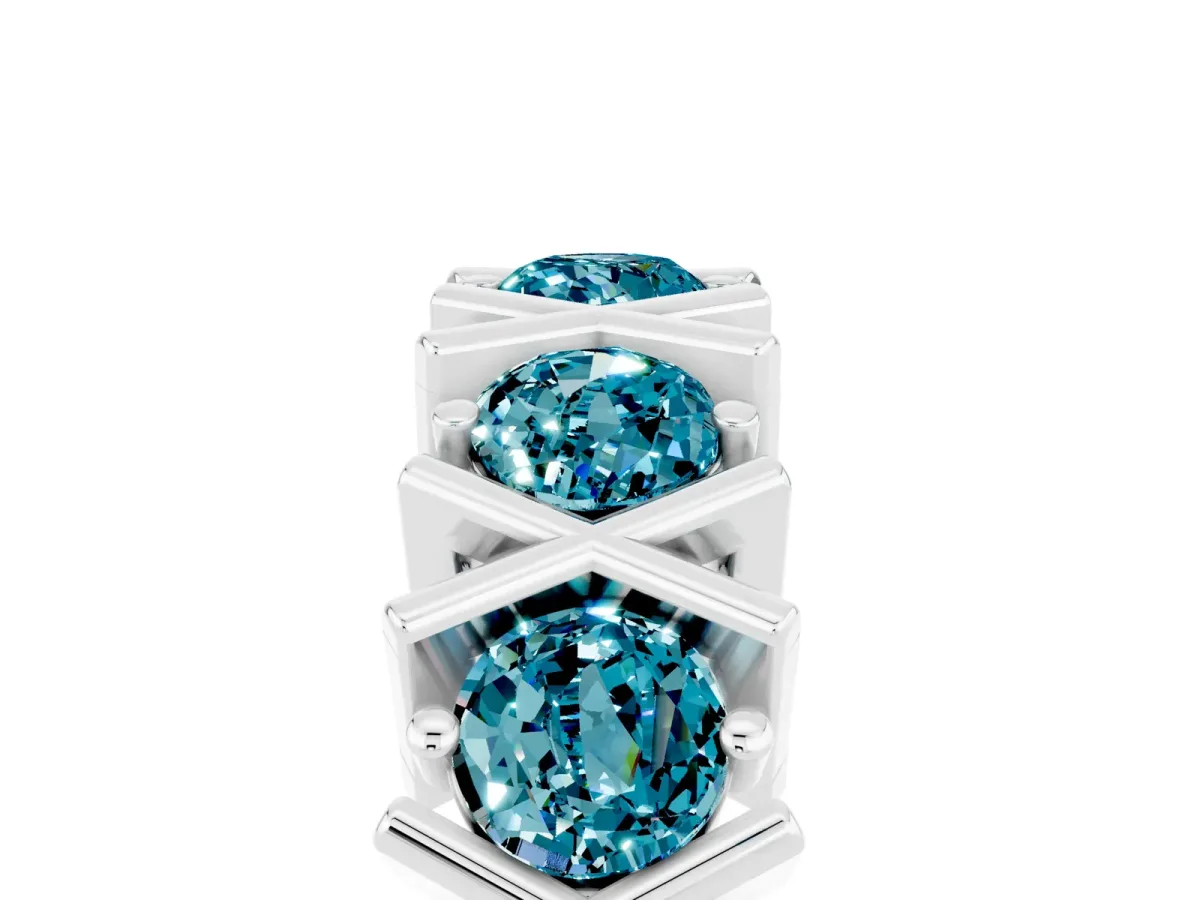 Round Blue Topaz Channel Set Band with X-Prong Detail White gold