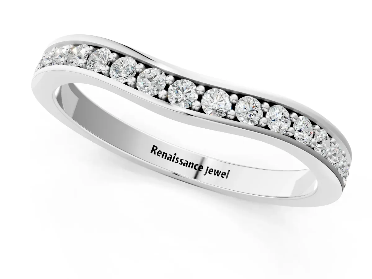 Diamond Pavé Round Cut Curved Band with Channel Setting White gold