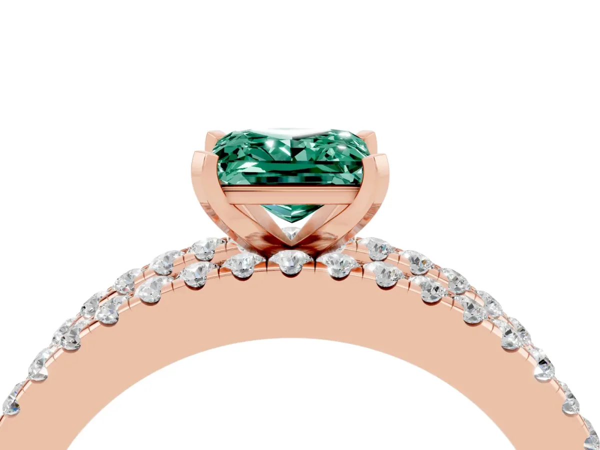 Princess Cut Green Sapphire Solitaire Ring with Pavé and Channel Set Band Rose gold