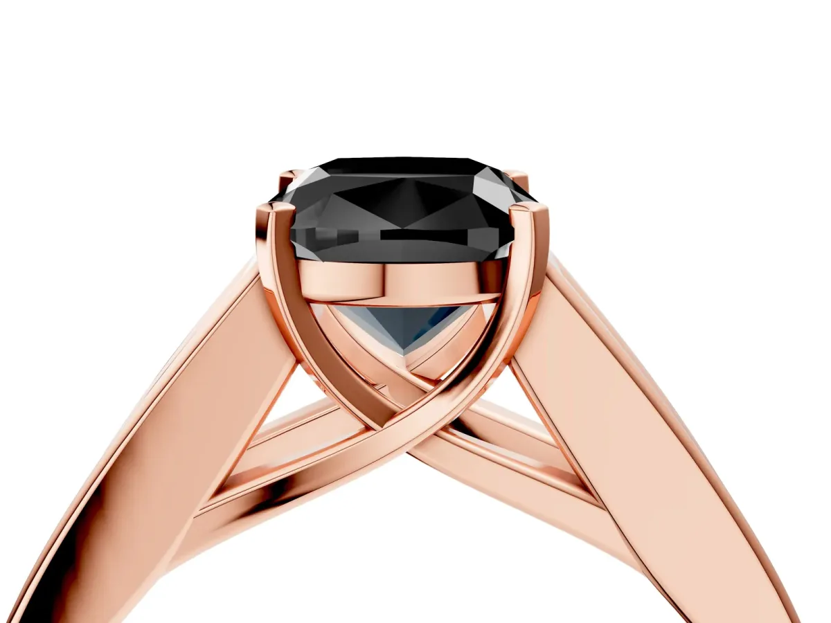 Fancy Black Cushion Cut Cut Channel Set Solitaire Ring with Four-Prong Setting Rose gold