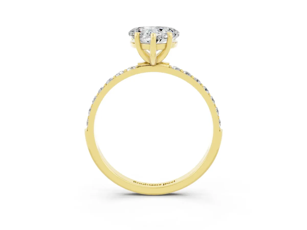 Heart Cut Moissanite Solitaire Ring with Round Pavé Band and Prong Setting Yellow gold