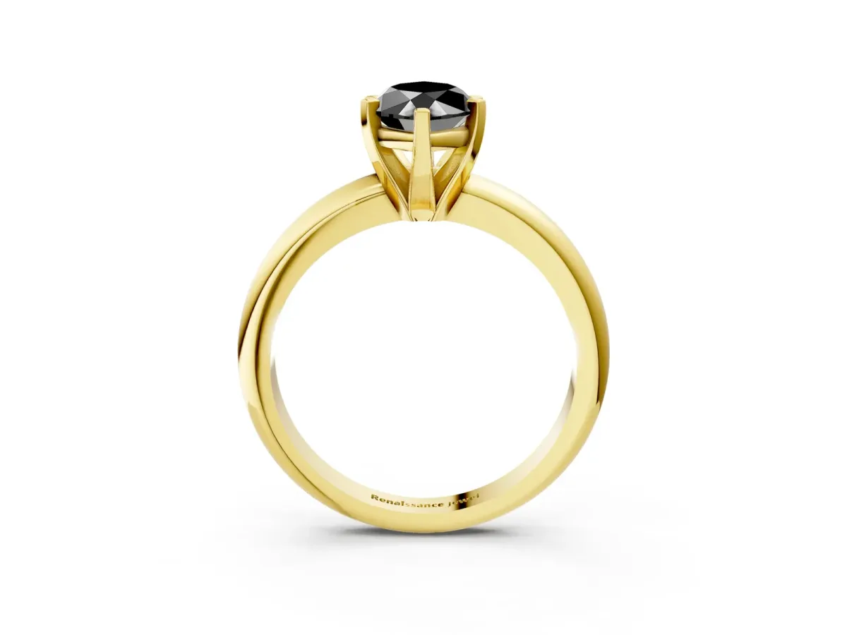 Fancy Black Marquise Cut Diamond Solitaire Engagement Ring with Round Band and Four-Prong Setting Yellow gold