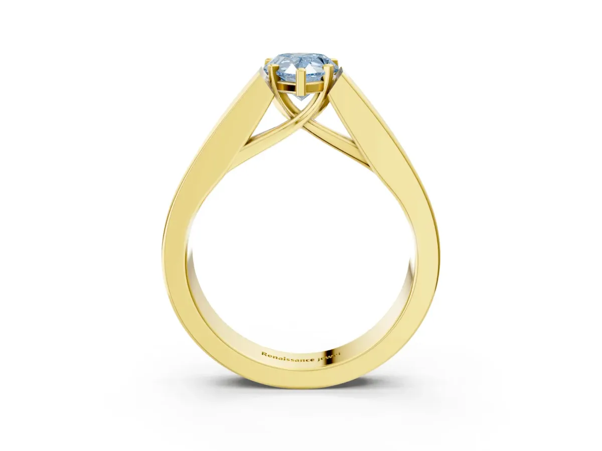 Fancy Blue Pear Cut Cut Channel Set Solitaire Ring with Four-Prong Setting Yellow gold