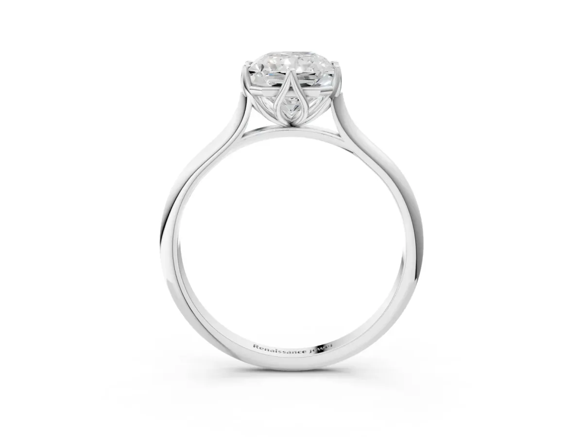 Radiant Cut Solitaire Cathedral Diamond Ring with Six-Prong Setting Platinum