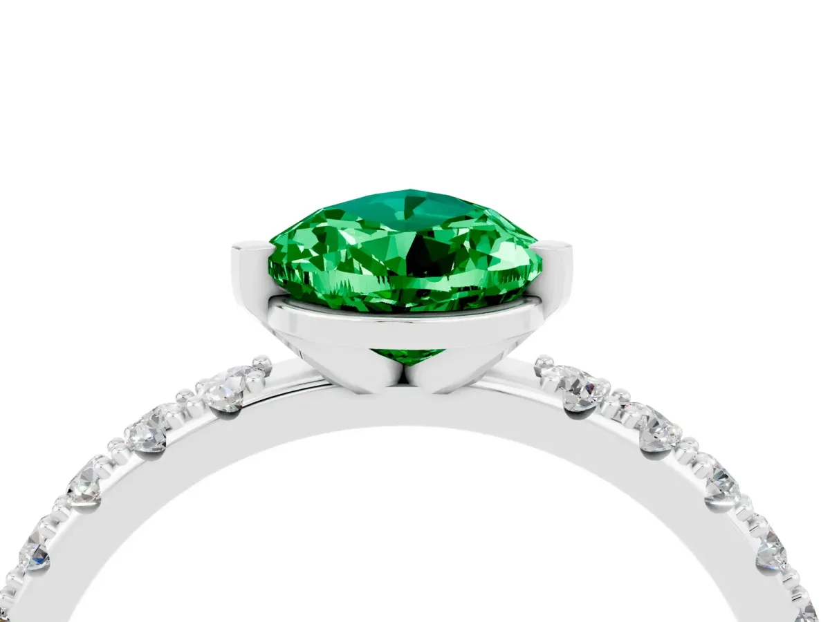 Pear Cut Emerald Solitaire Pavé Band with Four-Prong Setting Platinum