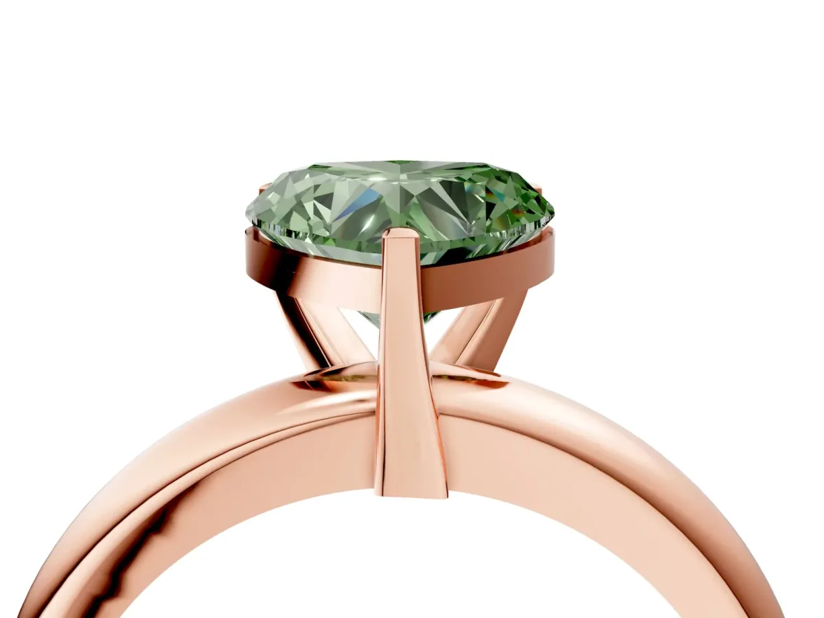 Fancy Green Heart Cut Diamond Solitaire Engagement Ring with Round Band and Four-Prong Setting Rose gold