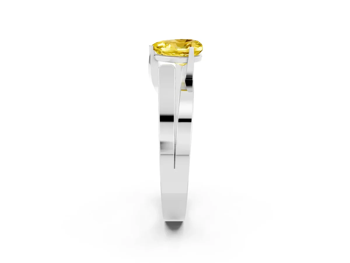 Modern Tension Set Heart Cut Yellow Sapphire Solitaire Wide Band Ring White gold