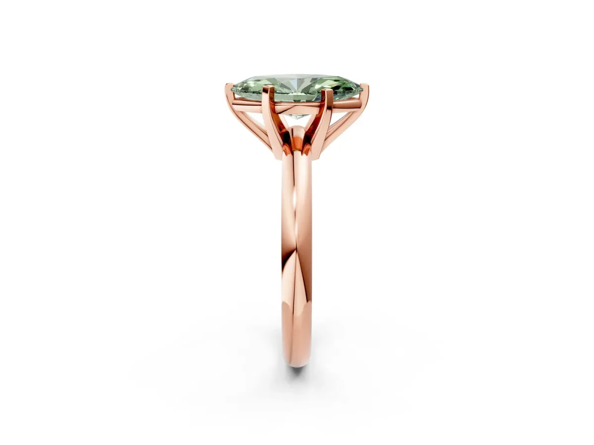 Fancy Green Marquise Cut Diamond Solitaire Engagement Ring with Round Band and Four-Prong Setting Rose gold