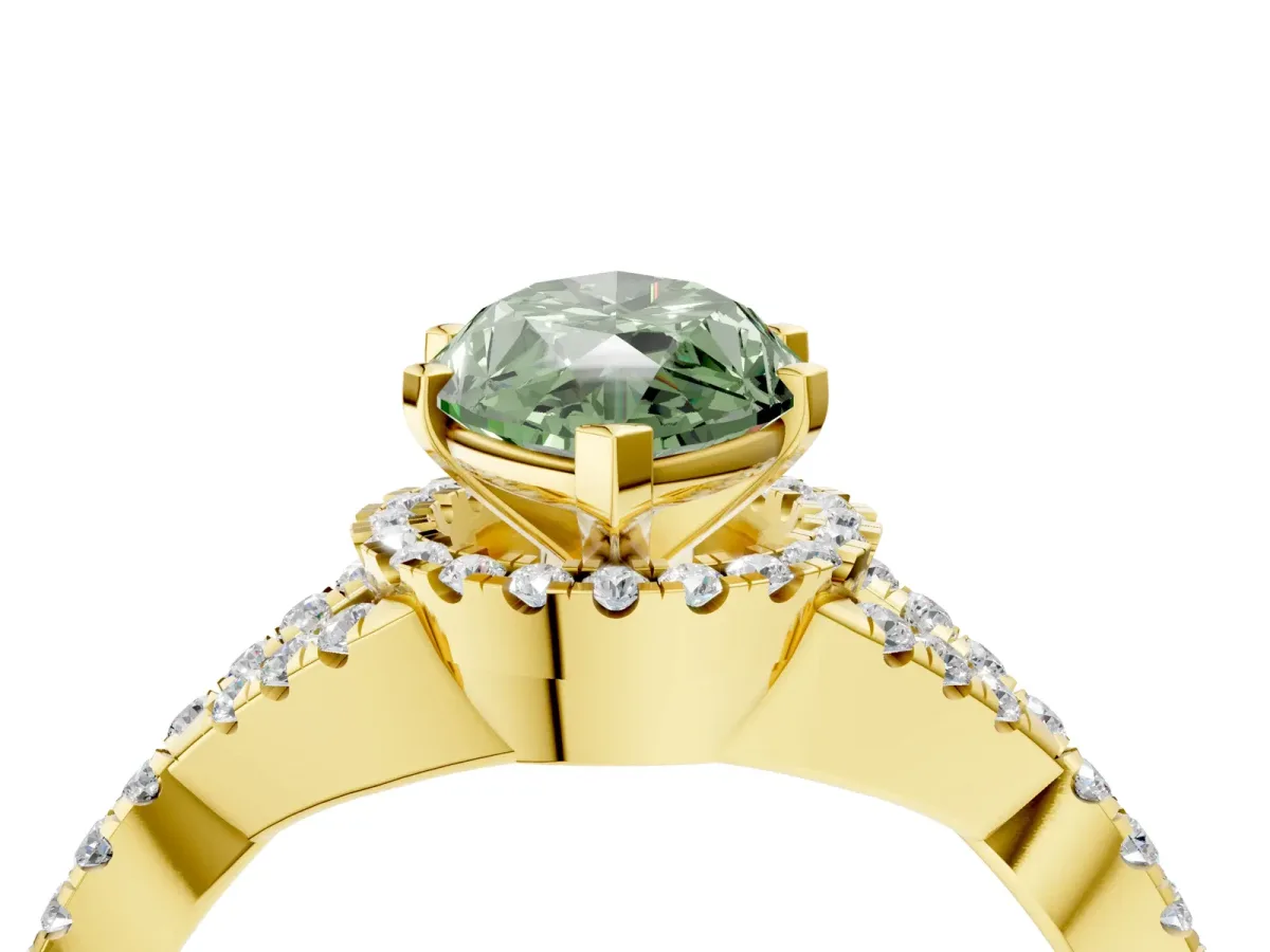 Fancy Green Marquise Cut Diamond Halo Twist Band Solitaire Prong Setting Ring Yellow gold