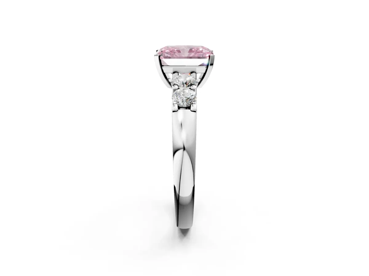 Fancy Pink Radiant Cut Brilliant Cut Diamond Five-Stone Prong Set Engagement Ring with Channel Band Platinum