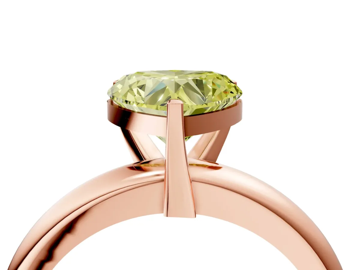 Fancy Yellow Heart Cut Diamond Solitaire Engagement Ring with Round Band and Four-Prong Setting Rose gold