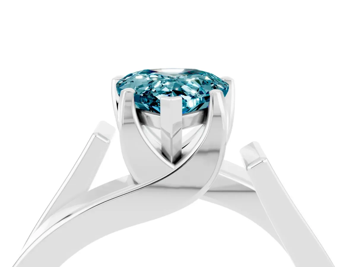 Modern Tension Set Pear Cut Blue Topaz Solitaire Wide Band Ring Platinum