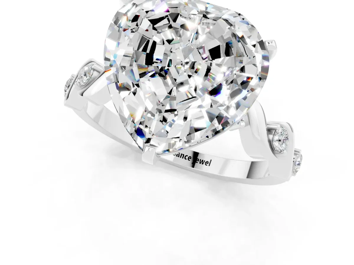 Heart Cut Moissanite Solitaire Twisted Band with Round Accents and Prong Setting White gold