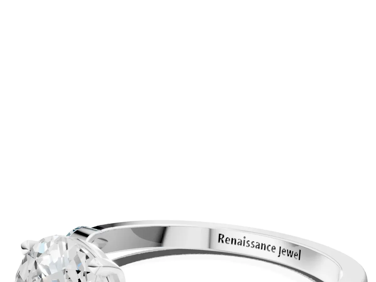 Oval Cut Diamond Ring with Marquise and Round Aquamarine Side Stones and Four-Prong Setting White gold