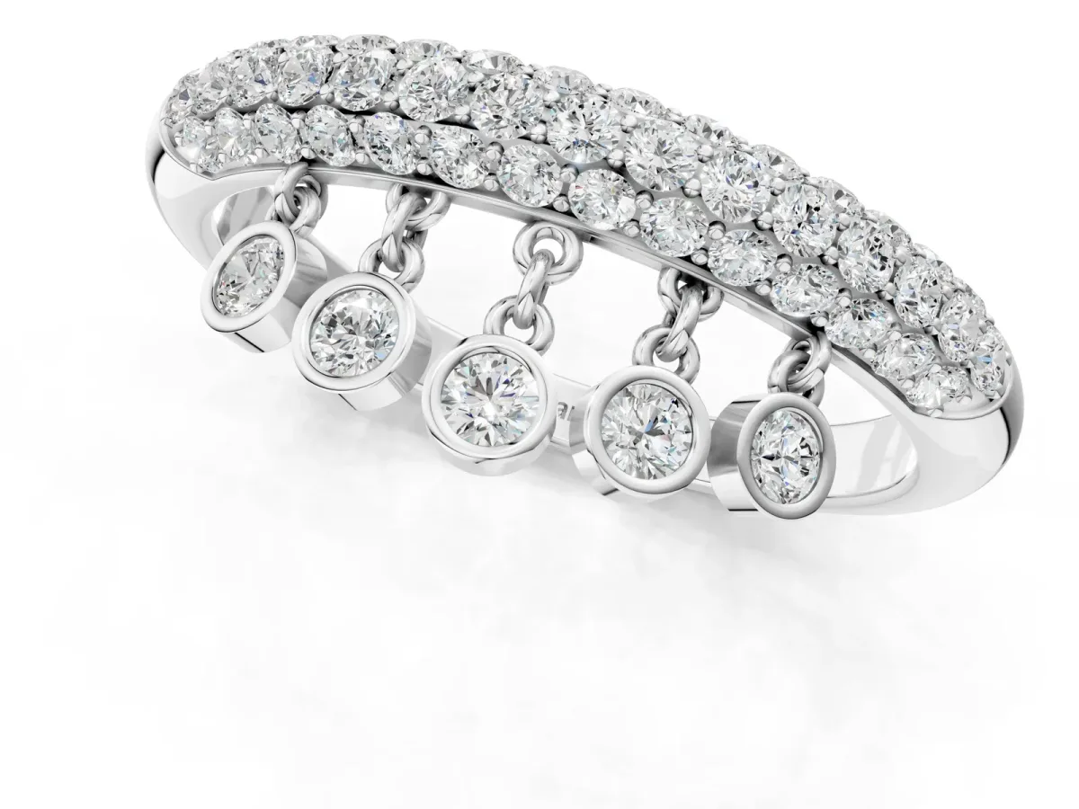 Round Diamond Dangle Promise Ring with Round Diamond Pavé Platinum
