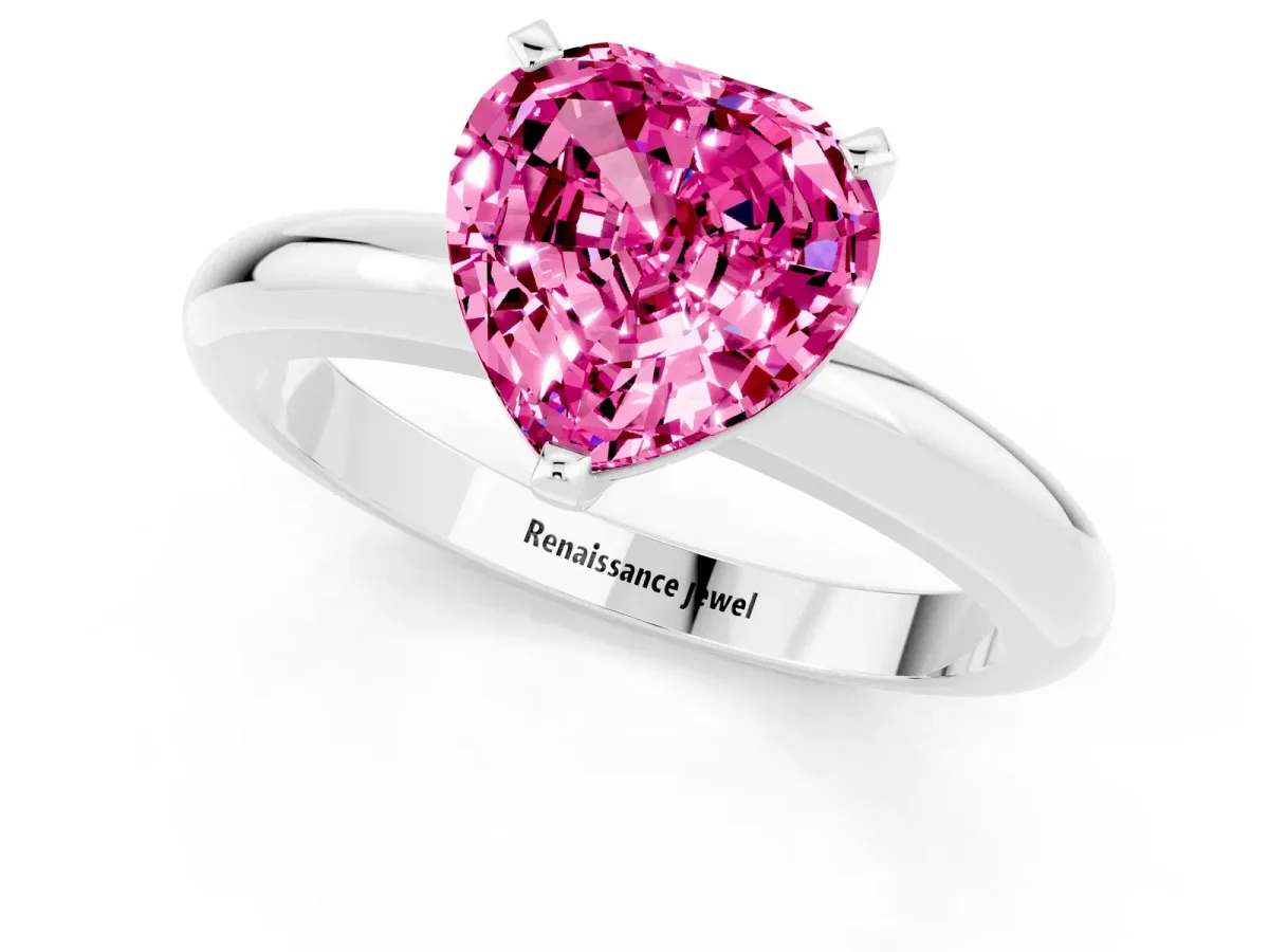 Heart Cut Pink Sapphire Solitaire Engagement Ring with Round Band and Four-Prong Setting White gold