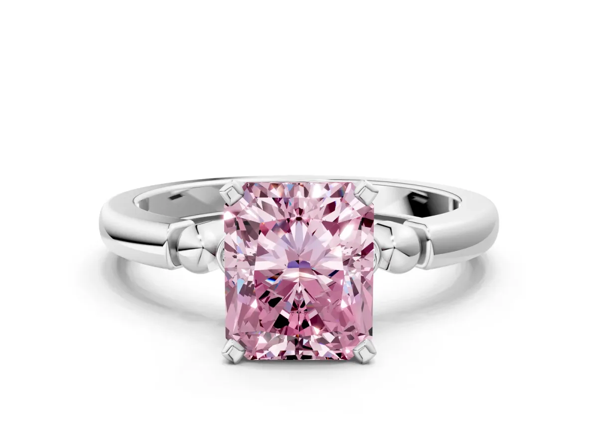 Fancy Pink Radiant Cut Solitaire Beaded Band with Four-Prong Setting Platinum