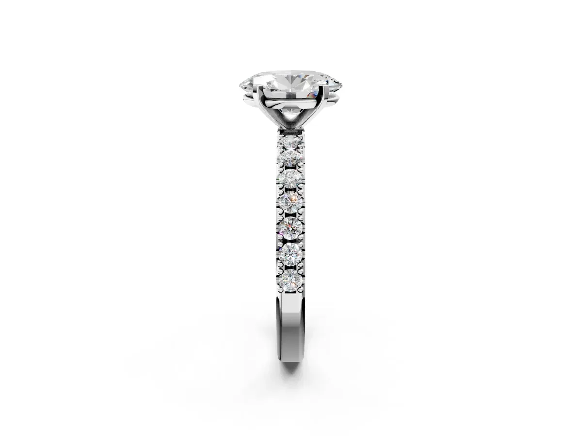 Oval Cut Diamond Solitaire Pavé Band with Four-Prong Setting Silver