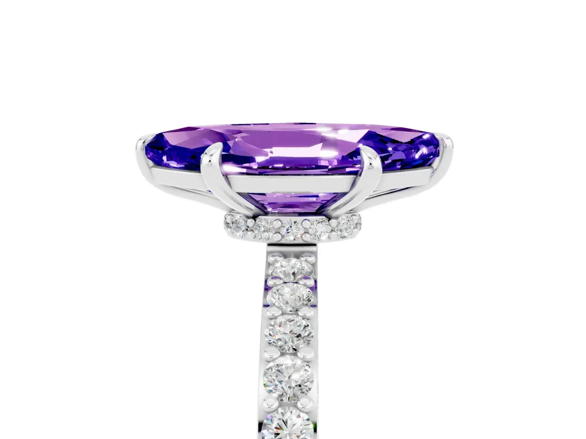 Marquise Cut Tanzanite Solitaire Engagement Ring with Pavé Band and Four-Prong Setting White gold