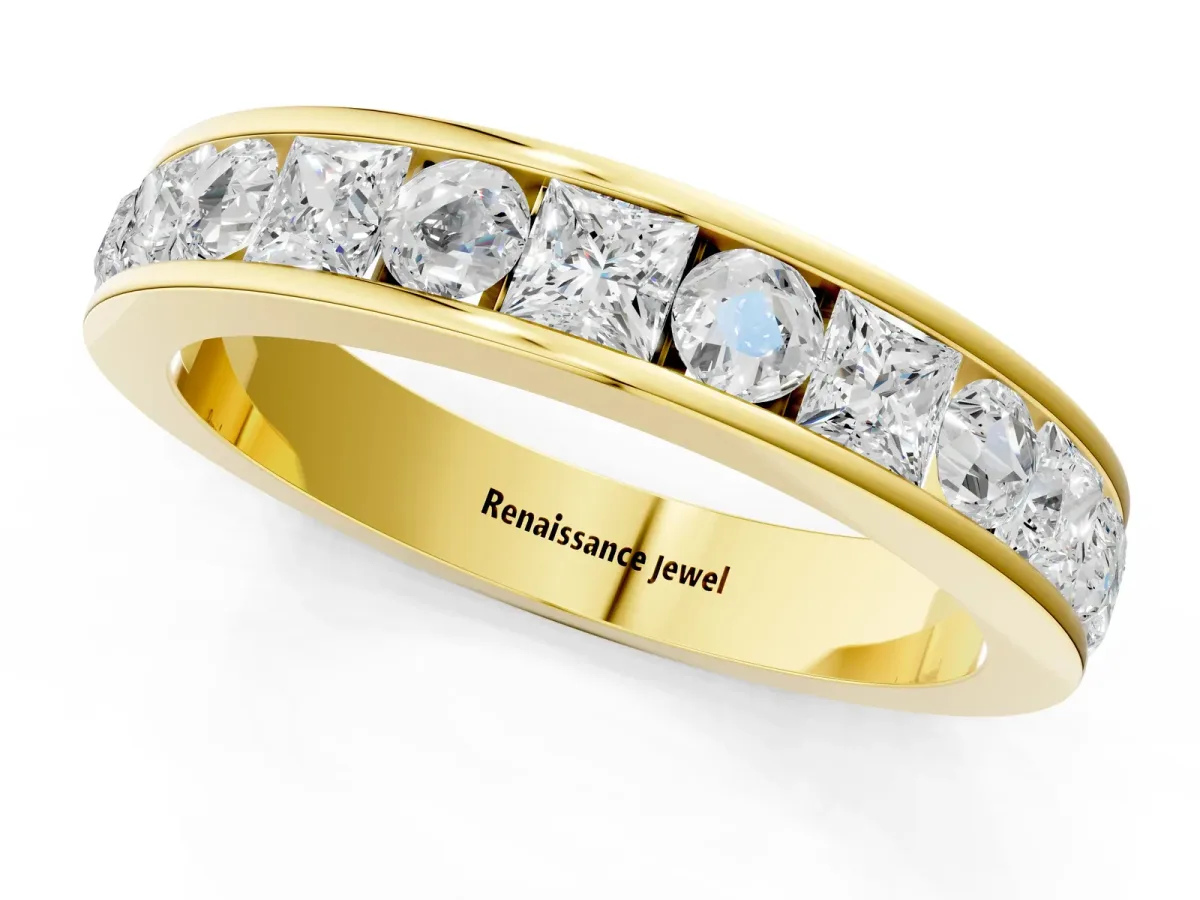 Princess Diamond Channel Set Promise Ring with Round Diamond Accents Yellow gold