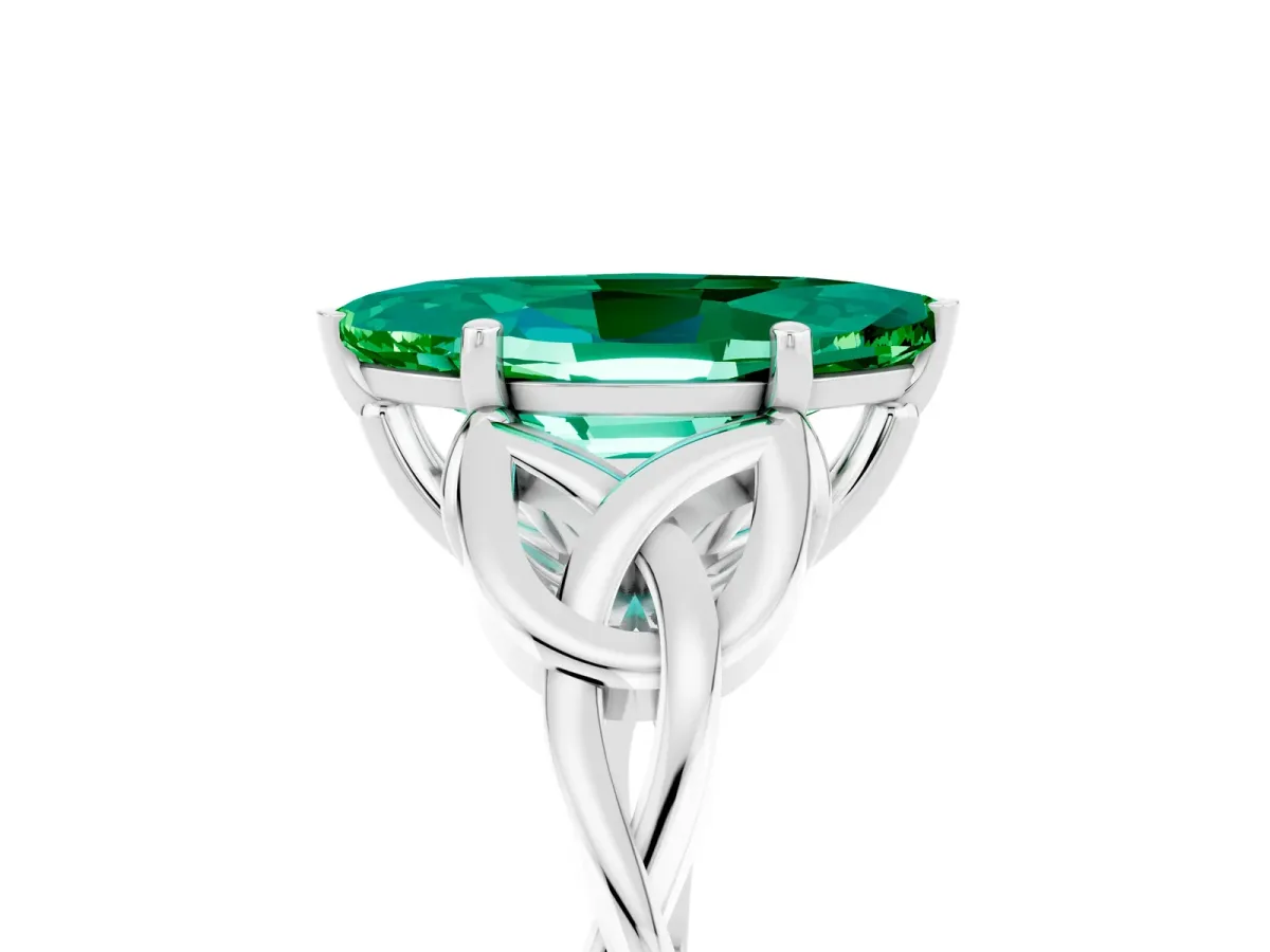 Marquise Cut Emerald Solitaire Celtic Knot Ring with Four-Prong Setting White gold