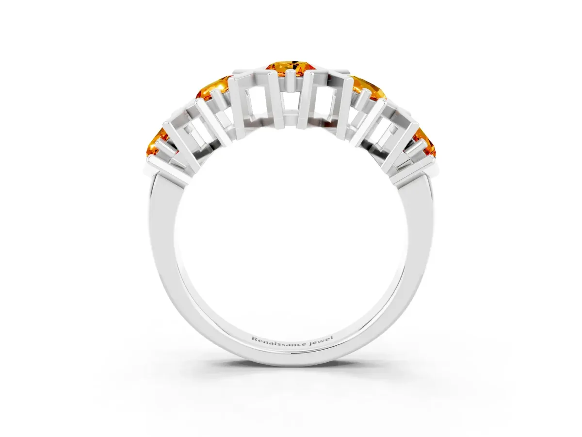 Round Citrine Channel Set Band with X-Prong Detail Platinum