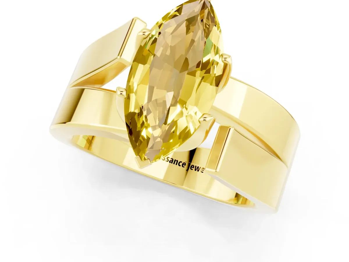 Modern Tension Set Marquise Cut Yellow Sapphire Solitaire Wide Band Ring Yellow gold