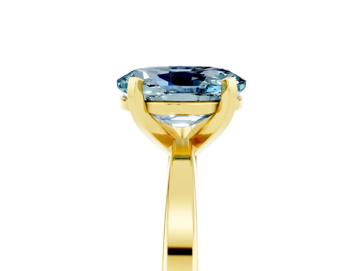 Oval Cut Aquamarine Solitaire Engagement Ring with Classic Band and Four-Prong Setting Yellow gold