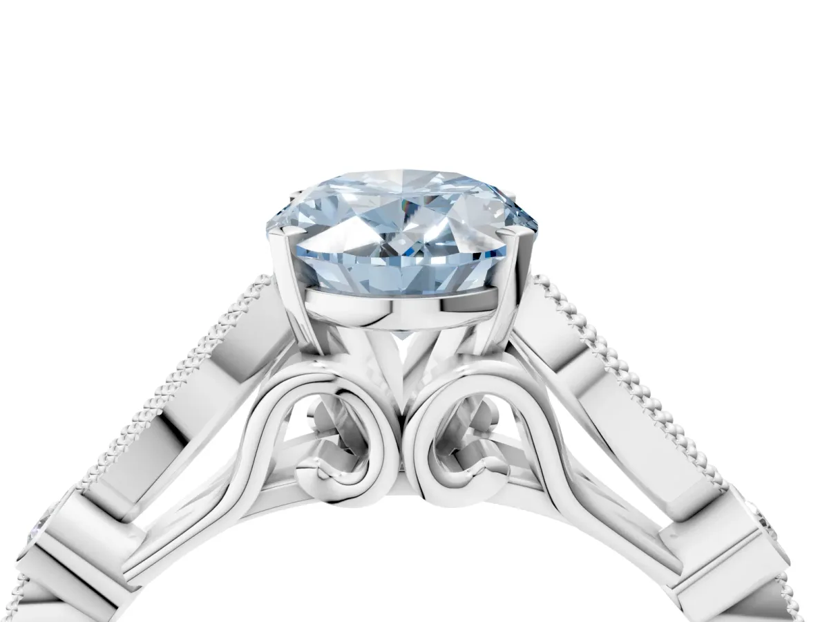 Fancy Blue Oval Cut Cut Diamond with Milgrain Marquise and Bezel Accents on a Solitaire Band with Prong Setting Silver