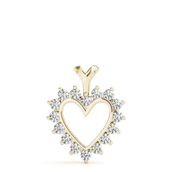 Heart-Shaped Diamond Halo Pendant with Round Brilliant Prong Setting Yellow gold