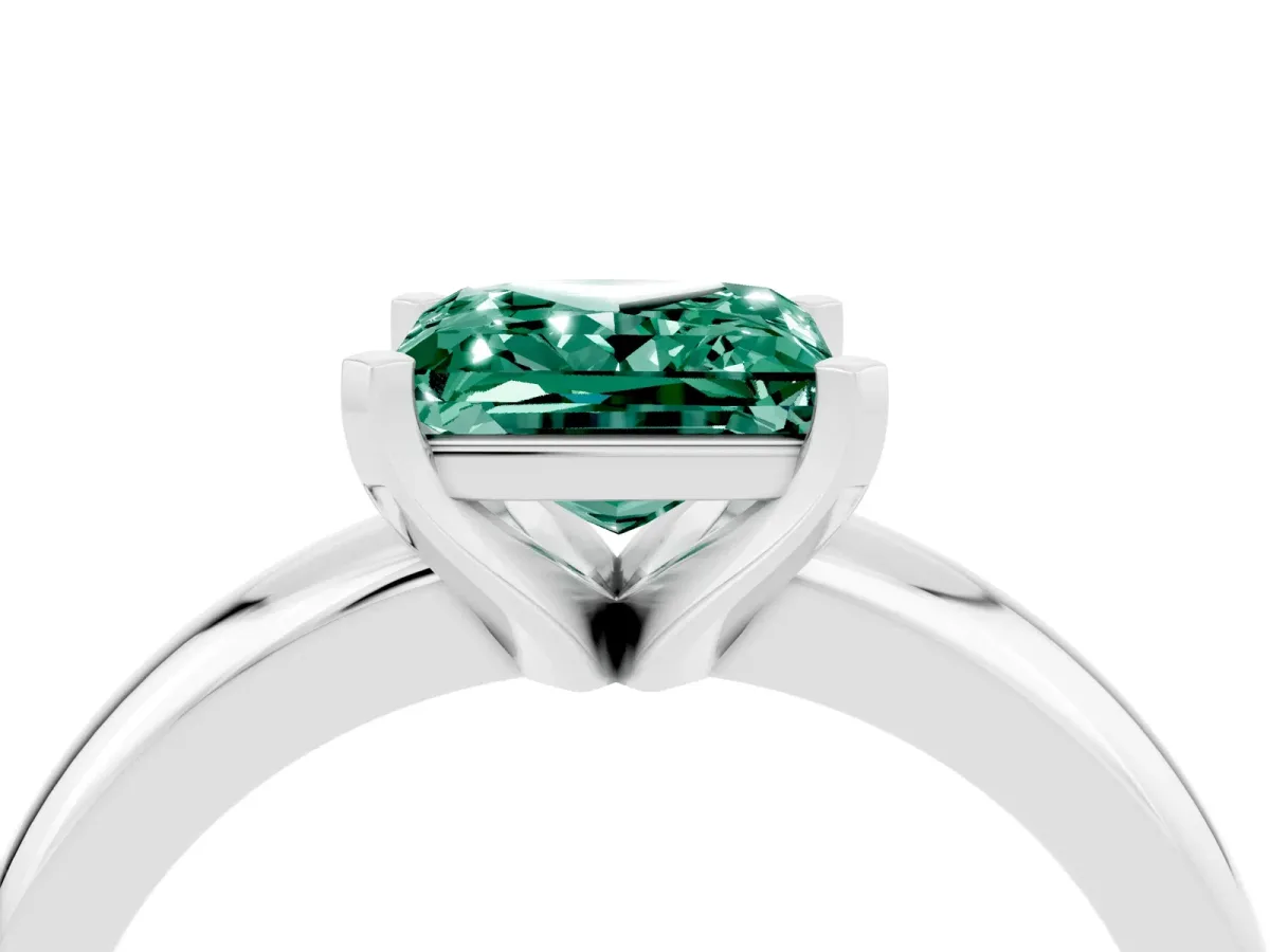 Princess Cut Green Sapphire Solitaire Engagement Ring with Round Band and Four-Prong Setting Platinum