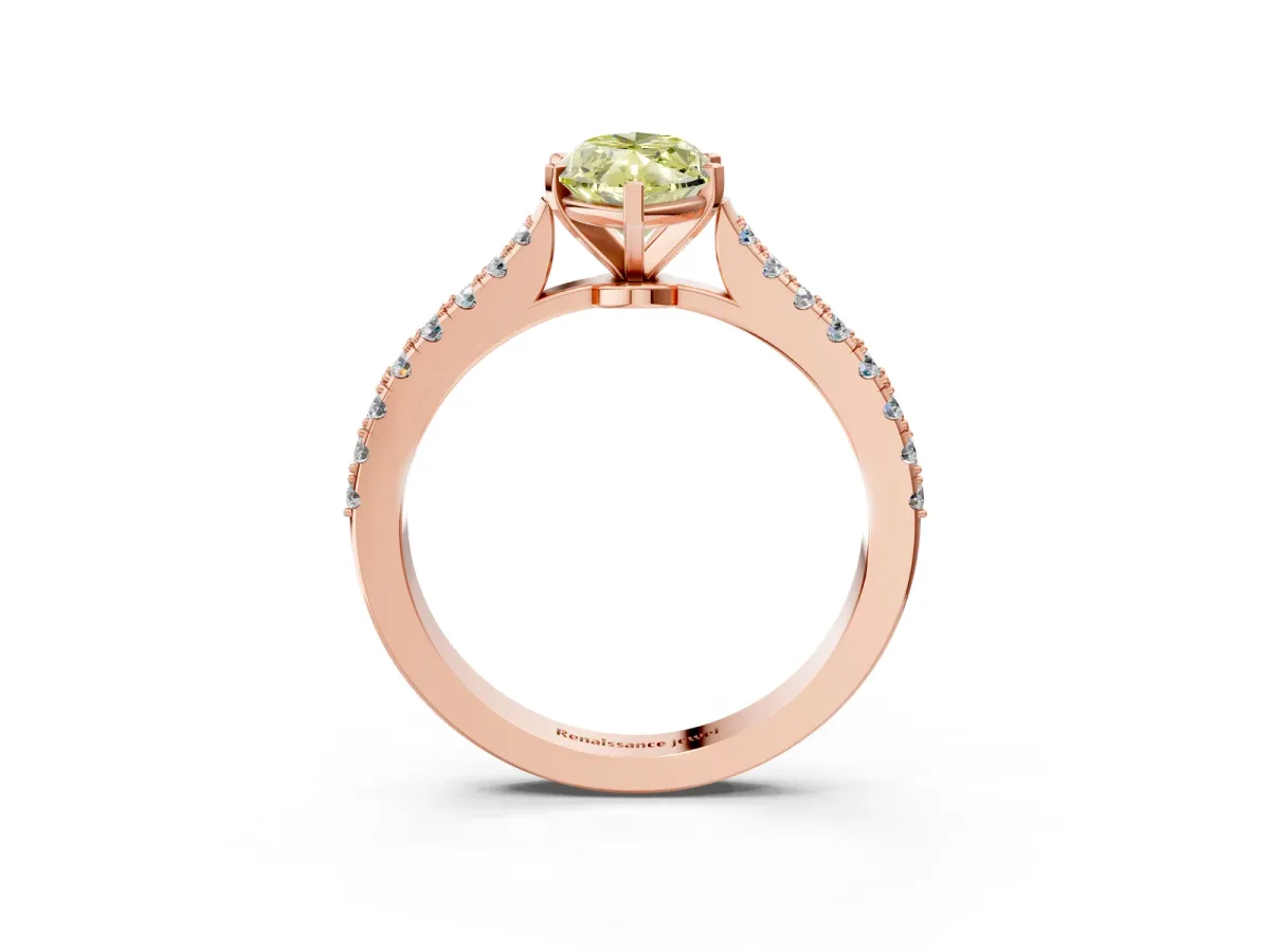 Fancy Yellow Marquise Cut Cut Solitaire Diamond Engagement Ring with Pave Band and Four-Prong Setting Rose gold