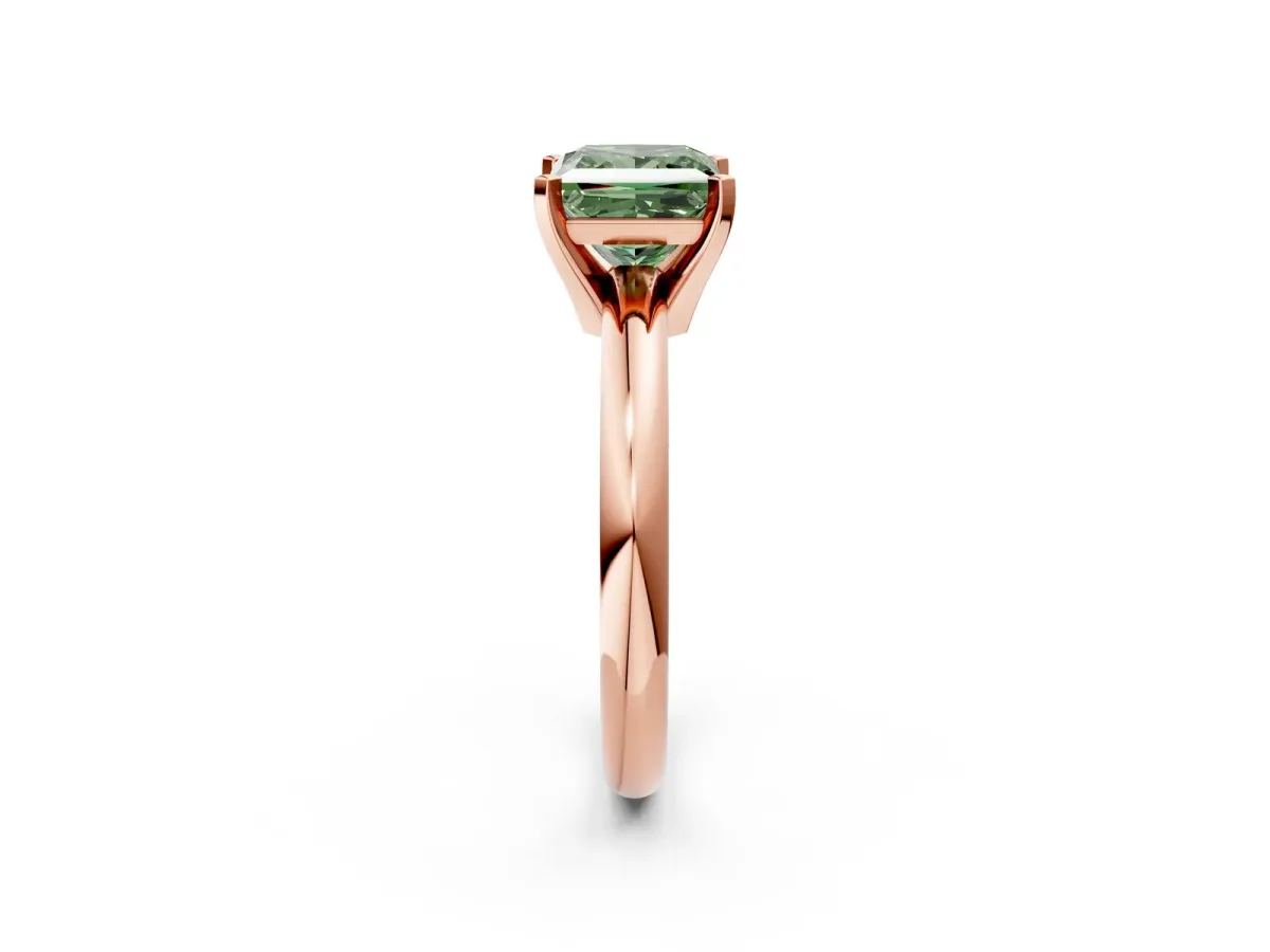 Fancy Green Princess Cut Diamond Solitaire Engagement Ring with Round Band and Four-Prong Setting Rose gold