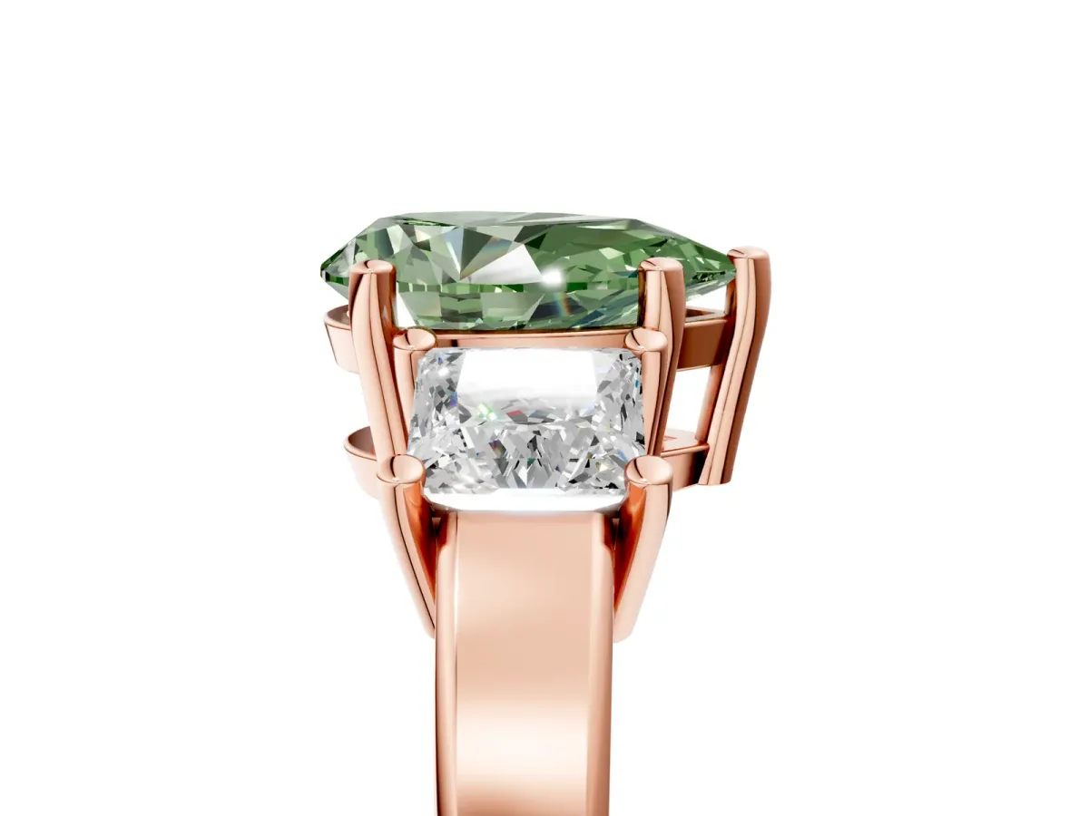 Fancy Green Three-Stone Pear Cut Cut Solitaire Ring with Prong Setting Rose gold