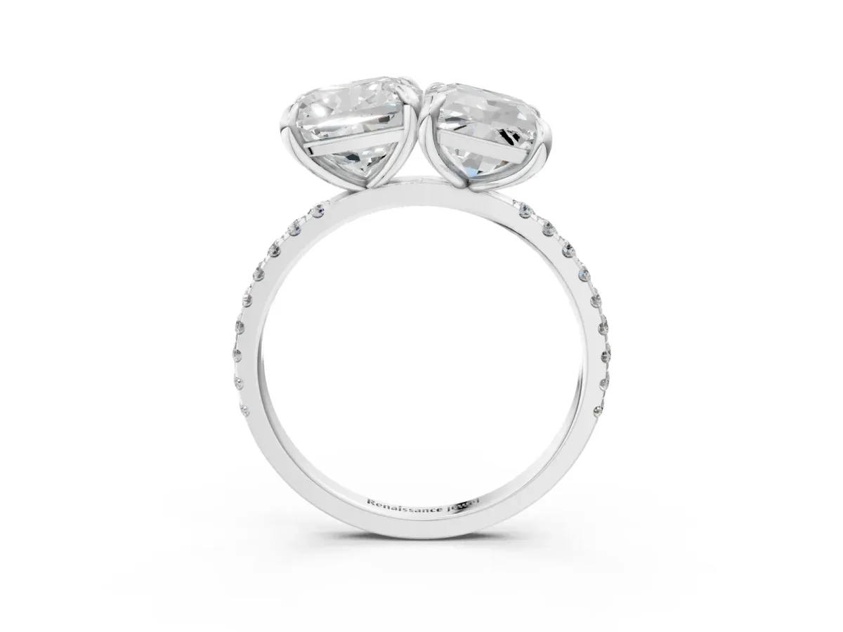 Cushion and Emerald Toi Moi Ring with Prong Setting and Micro Pave Band Silver