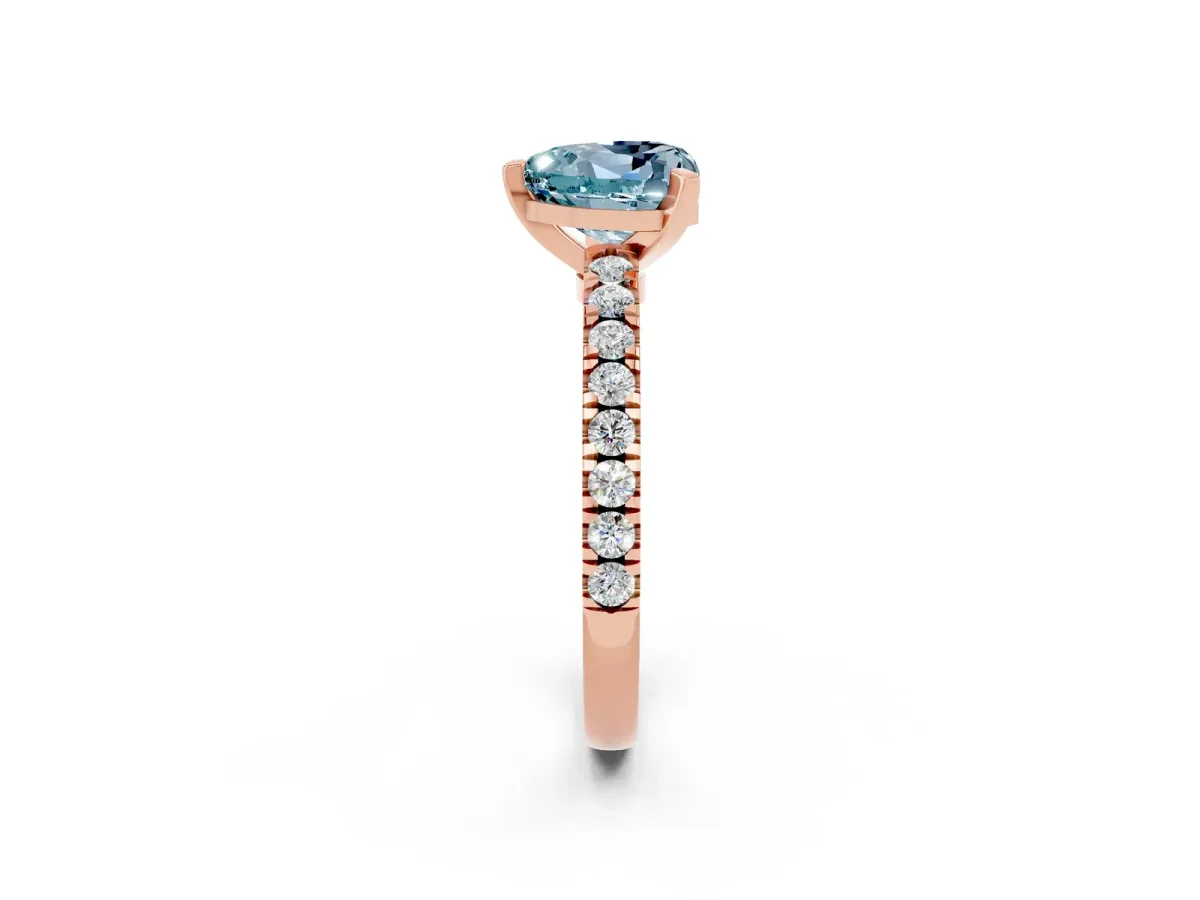 Heart Cut Solitaire Aquamarine with Pavé Band and Four-Prong Setting Rose gold