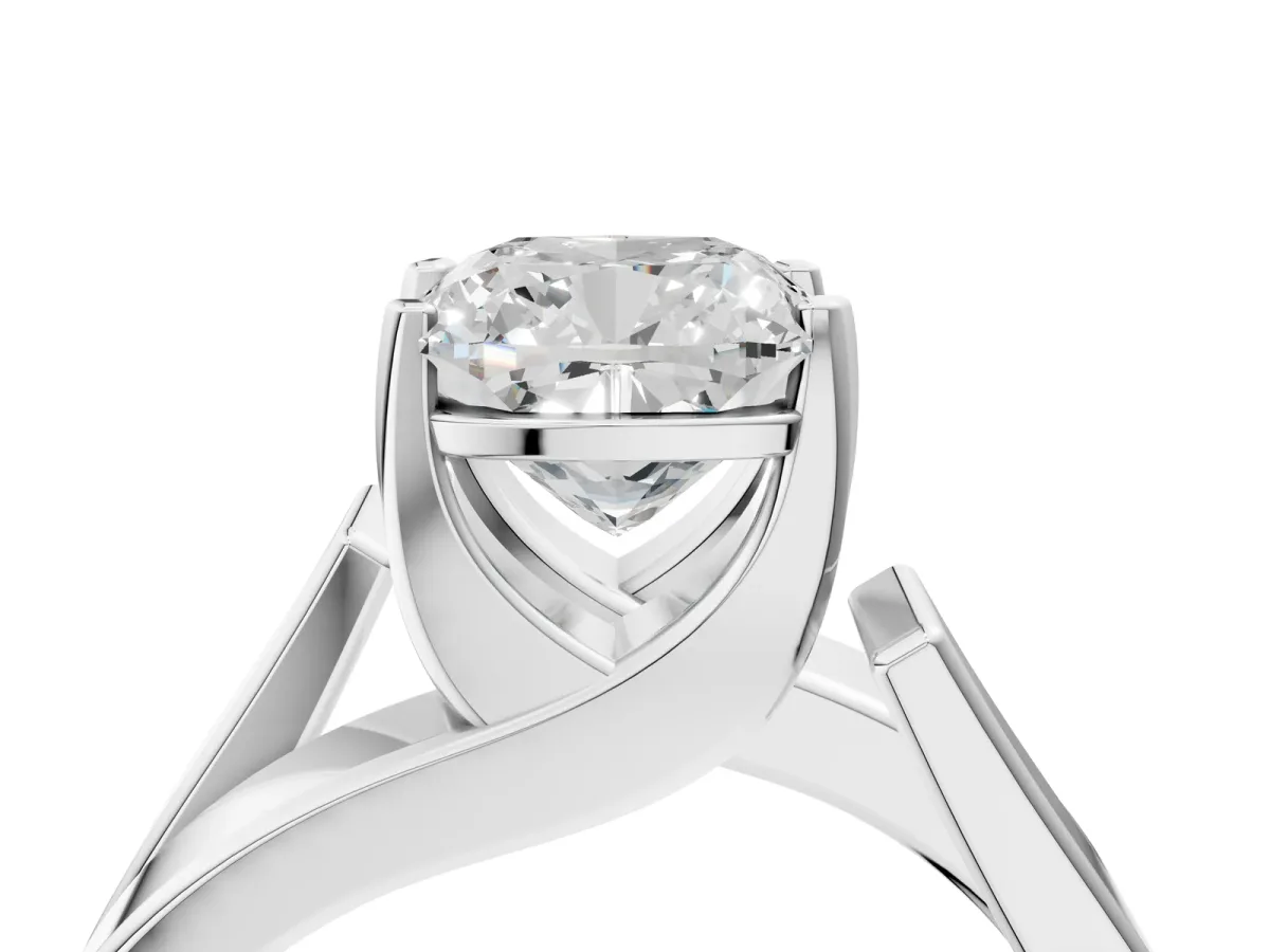 Modern Tension Set Cushion Cut Diamond Solitaire Wide Band Ring Silver