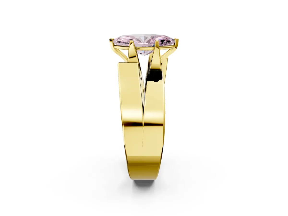 Fancy Pink Modern Tension Set Marquise Cut Diamond Solitaire Wide Band Ring Yellow gold
