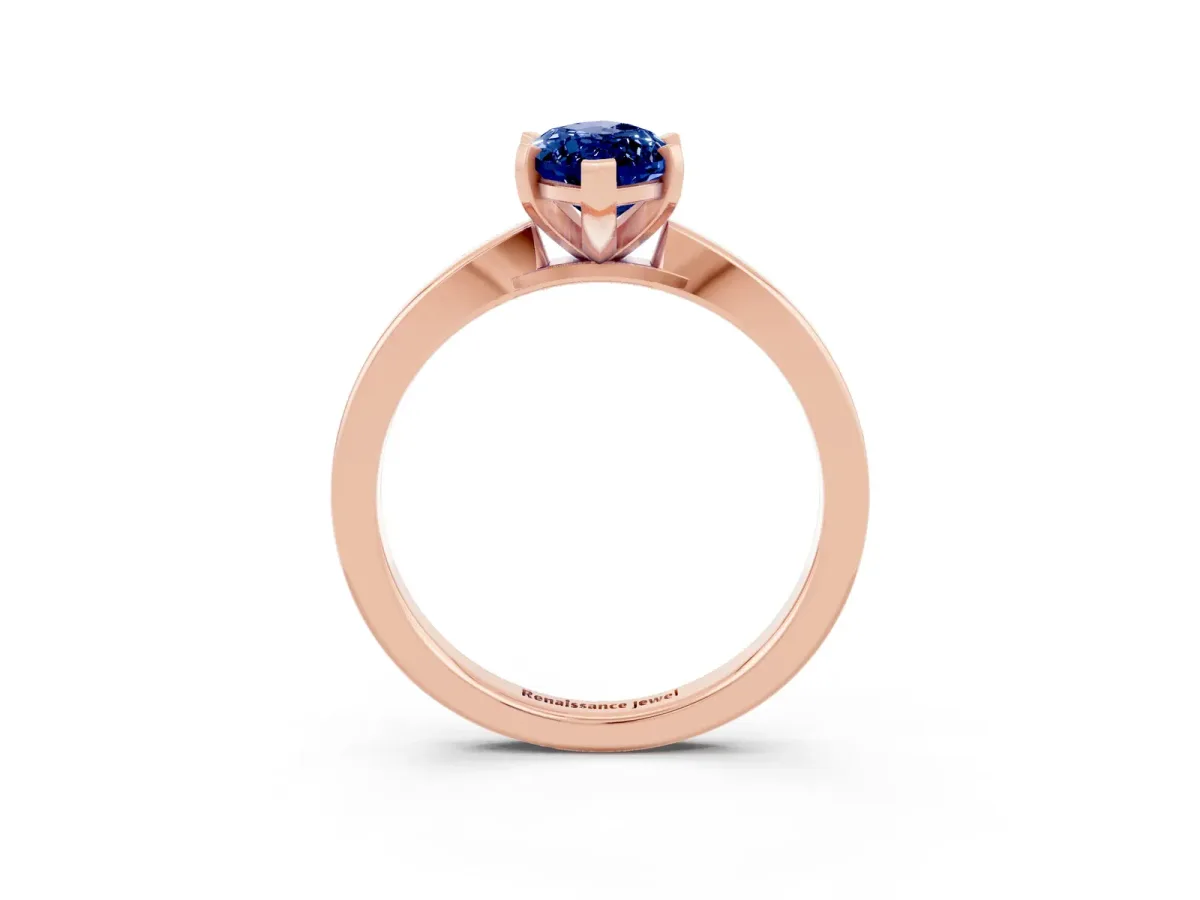 Marquise Cut Blue Sapphire Solitaire Engagement Ring with Classic Band and Four-Prong Setting Rose gold