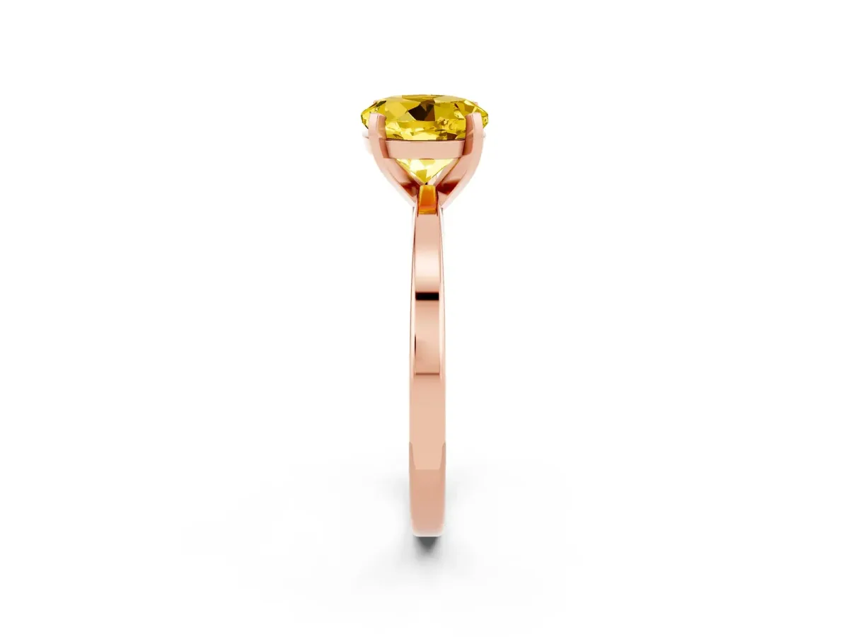 Round Cut Yellow Sapphire Solitaire Engagement Ring with Classic Band and Four-Prong Setting Rose gold