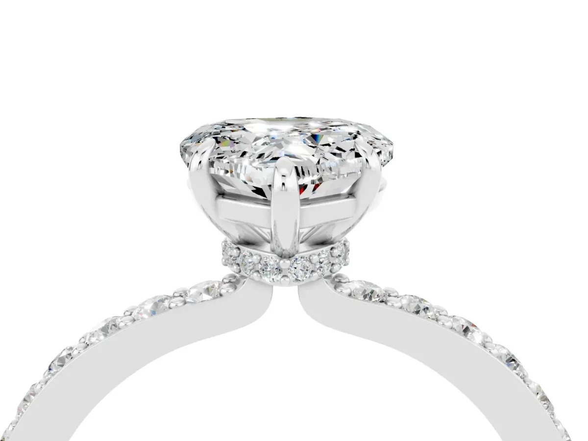 Heart Cut Moissanite Solitaire Engagement Ring with Pavé Band and Four-Prong Setting White gold