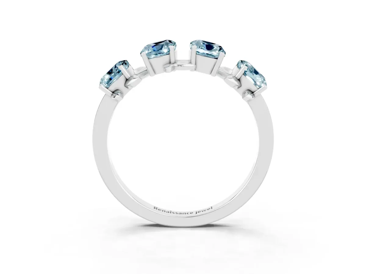 Four-Stone Elongated Cushion Aquamarine Band with Nature-Inspired Prong Setting Platinum
